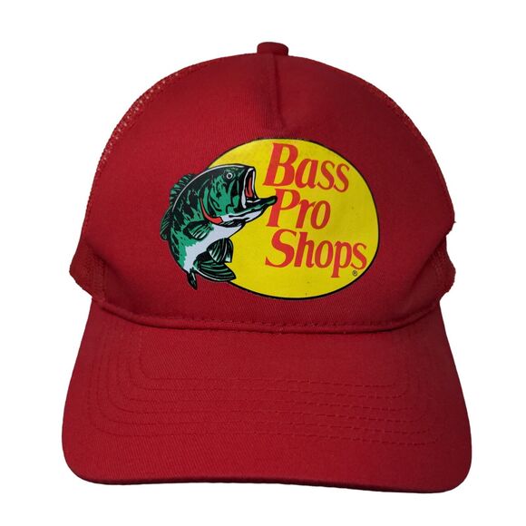 Bass Pro Shops Snapback Trucker Hat Red OSFM Adjustable Mesh Back Gone Fishing - Picture 1 of 9